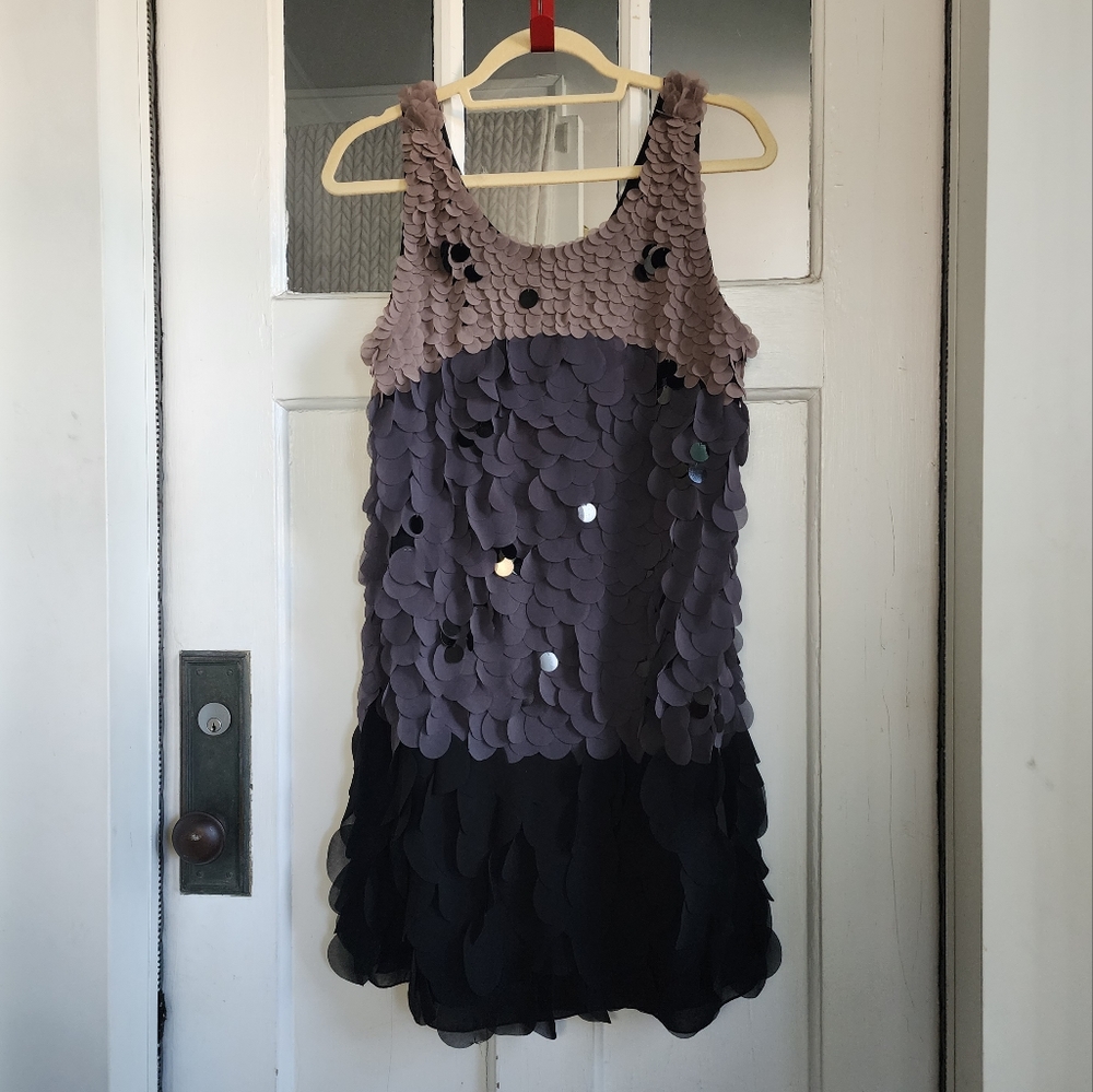 Hale Bob Sleeveless Disc Textured Ruffle Disco Cocktail Dress, Sz M